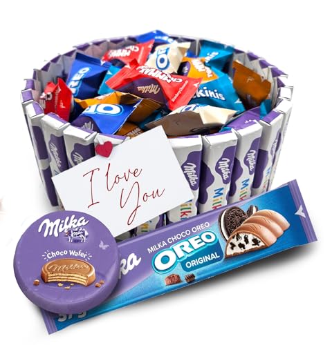 Tarta de Chocolates Milka | Deliciosa Tarta de Chocolate con +60 Chocolatinas | Ideal para Regalar Chocolates de Cumpleaños, Día del Padre, Día de la Madre, Parejas | Listo para Regalar