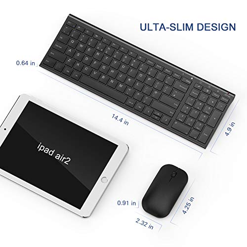 Image of seenda WGJP-031B Wireless Keyboard Mouse Set, Ultra Thin Compact Rechargeable Aluminum Full Size Computer Keyboard & Mouse Combo UK QWERTY Layout for Office, Home, Business, Black