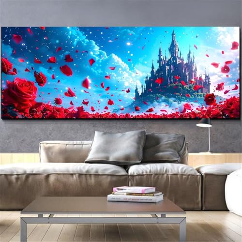 Toile de diamant peinture diamant personnalisé grand format rose et château L421