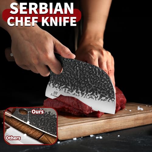 Image of Butcher Knife Set - 3PCS Hand Forged Kitchen Knife Set with Serbian Chef Knife, Viking Boning Knife & Meat Cleaver, High Carbon Steel for Meat Cutting, Outdoor BBQ, Camping, Gift for Men