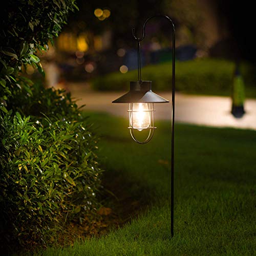 2 Pack Ekq Hanging Solar Lights Lantern Lamp With Shepherd Hook, Metal Waterproof Edison Bulb Lights For Garden Outdoor Pathway (Black) #TOP6
