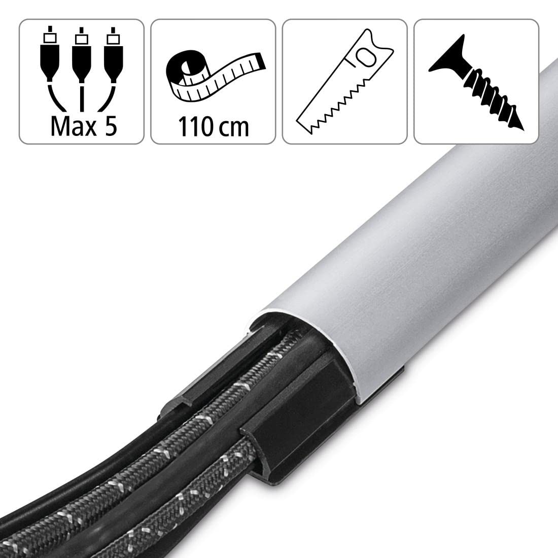 Lot De 5 Gaines Pour Câbles En Aluminium Noir - 150 Cm - Rond - Pour Cacher Les Fils TV/électriques