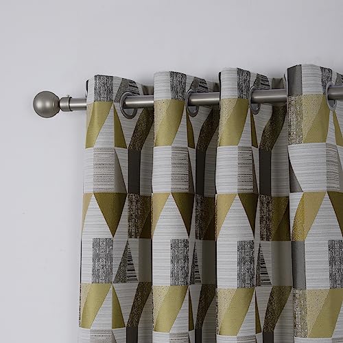 always4u 100% Blackout Curtains Linen Look Modern Geometric Jacquard Curtains Eyelet Thermal Lined Window Treatment for Bedroom 1 Pair Yellow W66xL72 - Image 5
