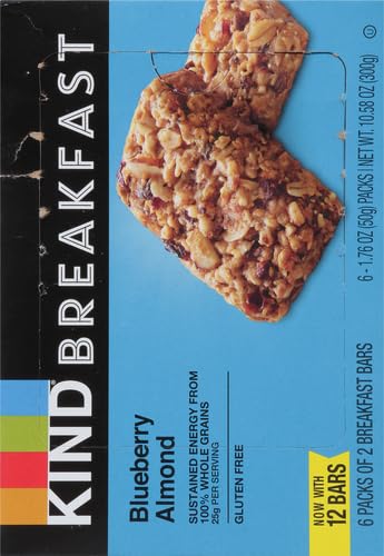 Image of KIND Breakfast Bars, Blueberry Almond, Healthy Snacks, Gluten Free, 100% Whole Grains, 3g Protein, 6 Count (Pack of 2)