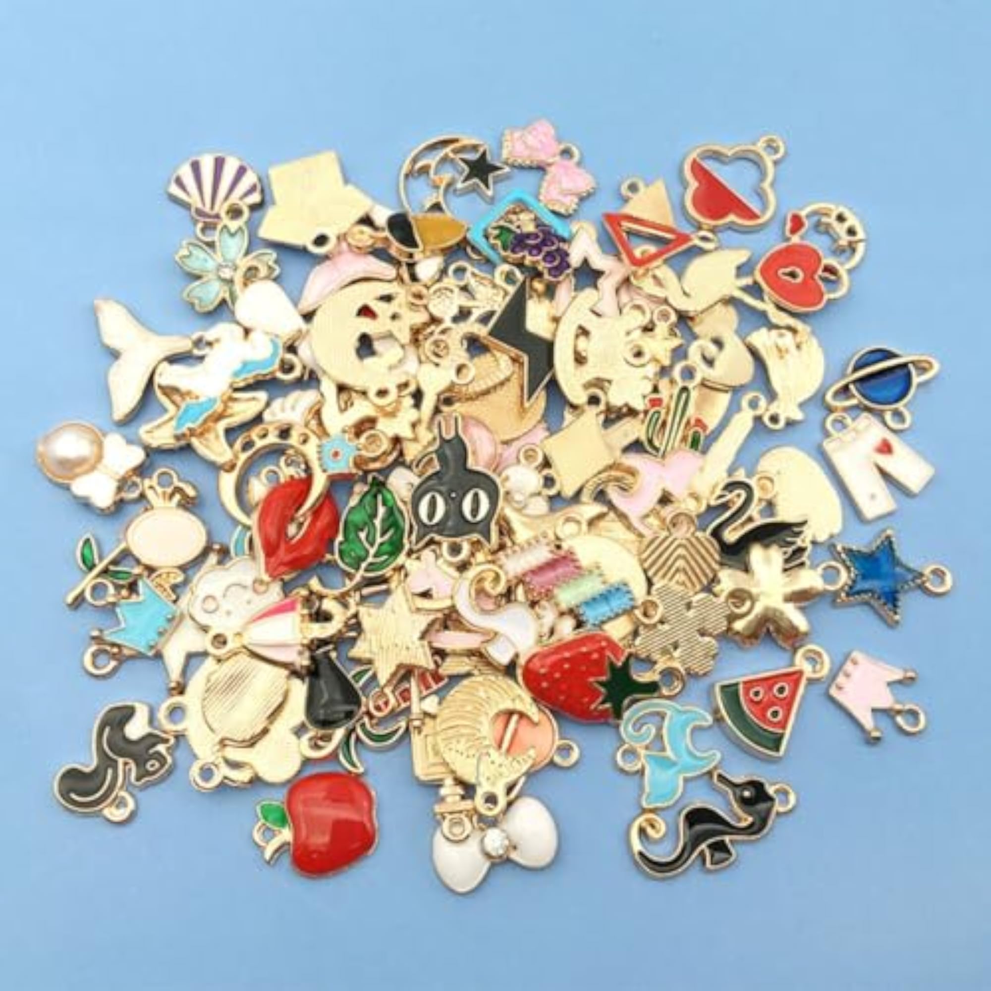 60pcs Mixed Assorted Plated Enamel Pendants Charm Set for DIY Jewelry Making