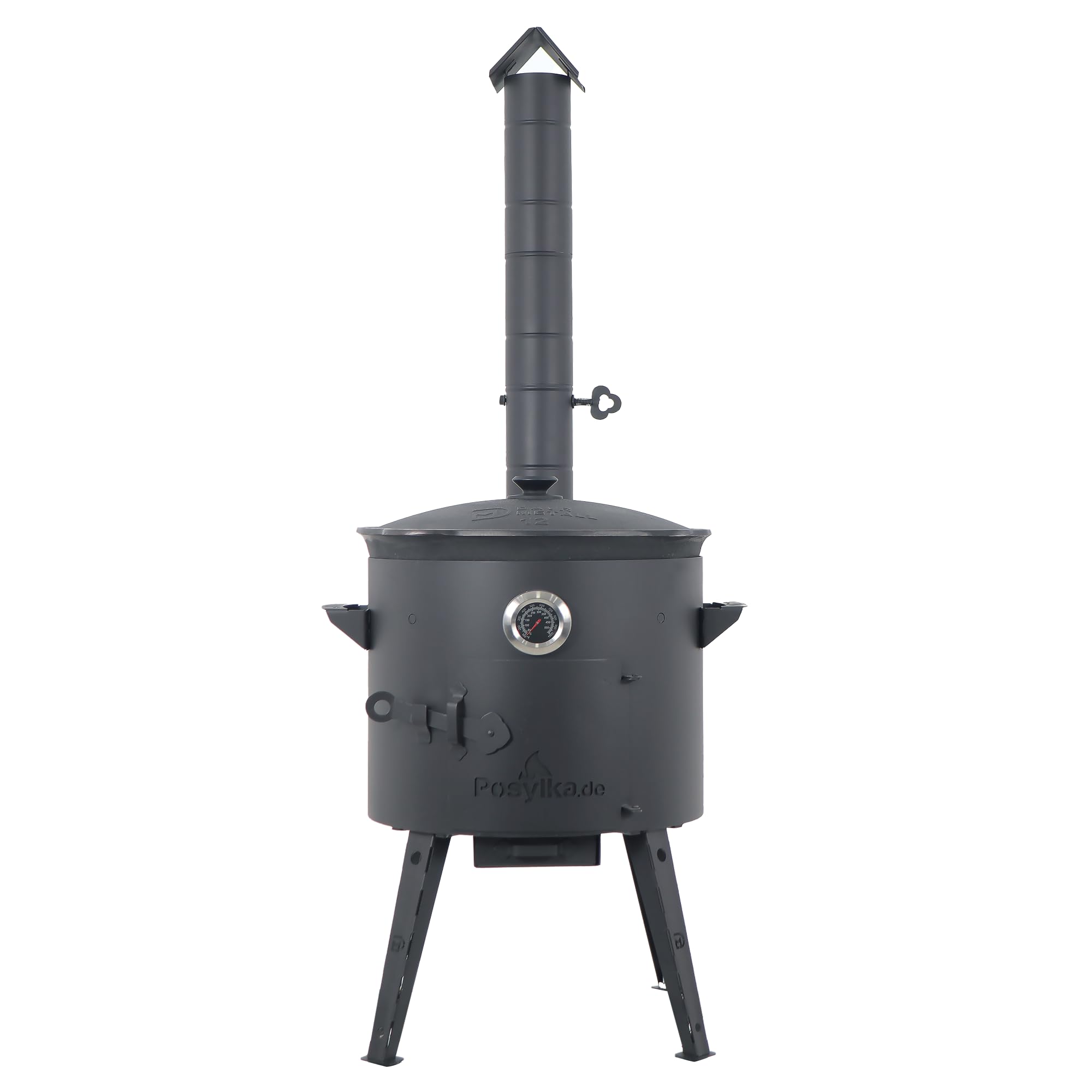 Utschak Feuerofen Ø 40 cm mit Thermometer & Gusseisen Topf 12 L, Ø 42,5 cm | Kazan-Set mit Deckel | Учаг Outdoor Feuerschale & Gulaschkanone | Usbekischer Kochtopf aus Gusseisen, Gartenküche