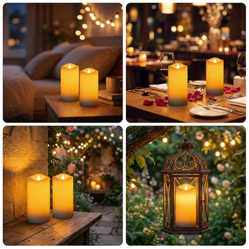 Image of Livinlarge Solar Candles Outdoor Waterproof,6pcs 3 inchx6 inch Solar Flameles Candle |Dusk to Dawn,Auto On /Off,White Fake Candles for Patio Yard Deck Window Table Decor,Holiday Gifts for Mom and Wife