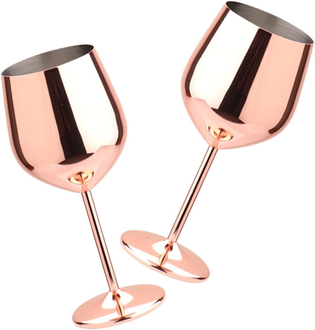 Luxshiny 2pcs Stainless Steel Red Wine Goblets Unbreakable Stemmed Drinking Cups for Parties Stylish Rose Gold Finish for Cocktails and Daily Use