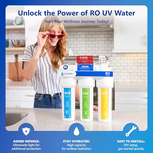 Image of Express Water Ultraviolet Reverse Osmosis Water Filtration System - 6 Stage RO UV Water Filter with Faucet and Tank - UV Under Sink Water Filter - 100 GPD