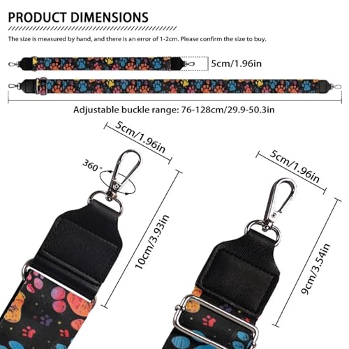 Image of GLENLCWE Colorful Paw Purse Strap Wide Replacement Crossbody Bag Straps Dog Paw Print Canvas Handbag Shoulder Strap, Adjustable Tote Belt