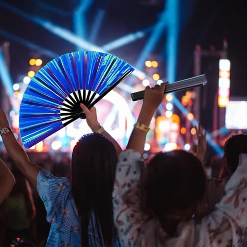 Image of Maitys Large Rave Fan Folding Handheld Fans 13'' Clap Fans for Line Dancing Clack Fan Holographic Festival Accessory for Martial Art Gift Performance, Includes 2 Pouch