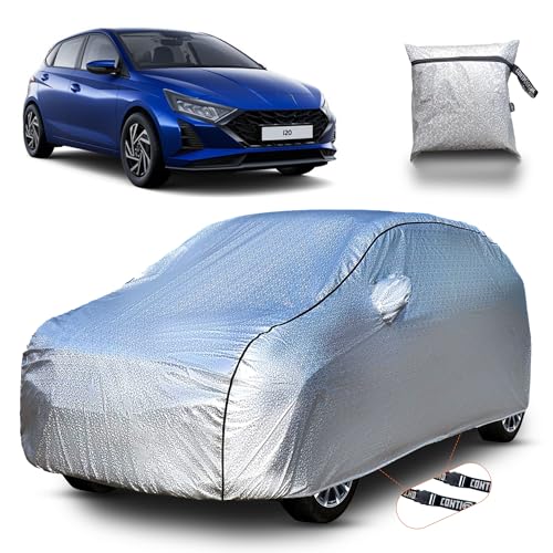 Image of Continental [SilverGuard] Dual Belts Extra Protection Hyundai i20 Car Cover (2020-2026) Build with Triple Stitched,Waterproof & Dustproof Car Cover for i20 (Metallic Silver).