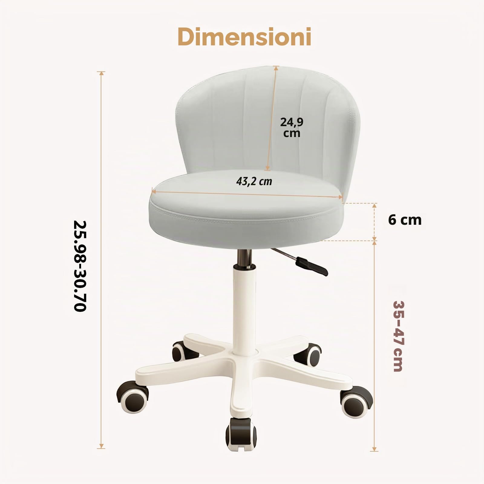 Sgabello da ufficio compatto, elegante sgabello da toeletta senza braccioli, sedia girevole regolabile in altezza Sedia da lavoro per computer Sedute per camera da letto