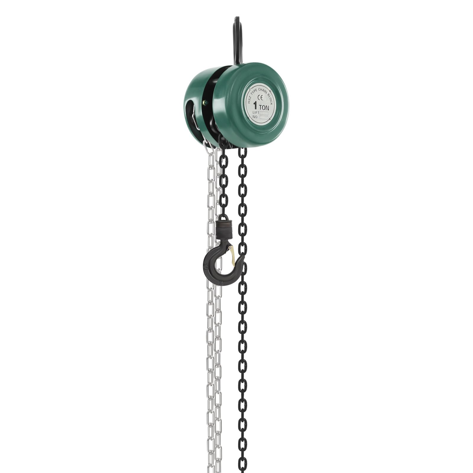 Paranco a catena manuale 1 tonnellata con portata di 1000 kg e lunghezza della catena di 3 m, con gancio girevole a 360°, paranco manuale a catena per cuscinetti, edifici (verde)