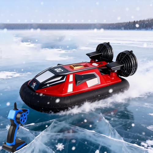 Ssccgym Remote Control Boat Hovercraft for 14Y+ Boys Beginners RC Amphibious Watercraft 15km/h Dual Motors Walking on Ice-Land Pools Lakes 4WD Full Functions RC Sail 34CM
