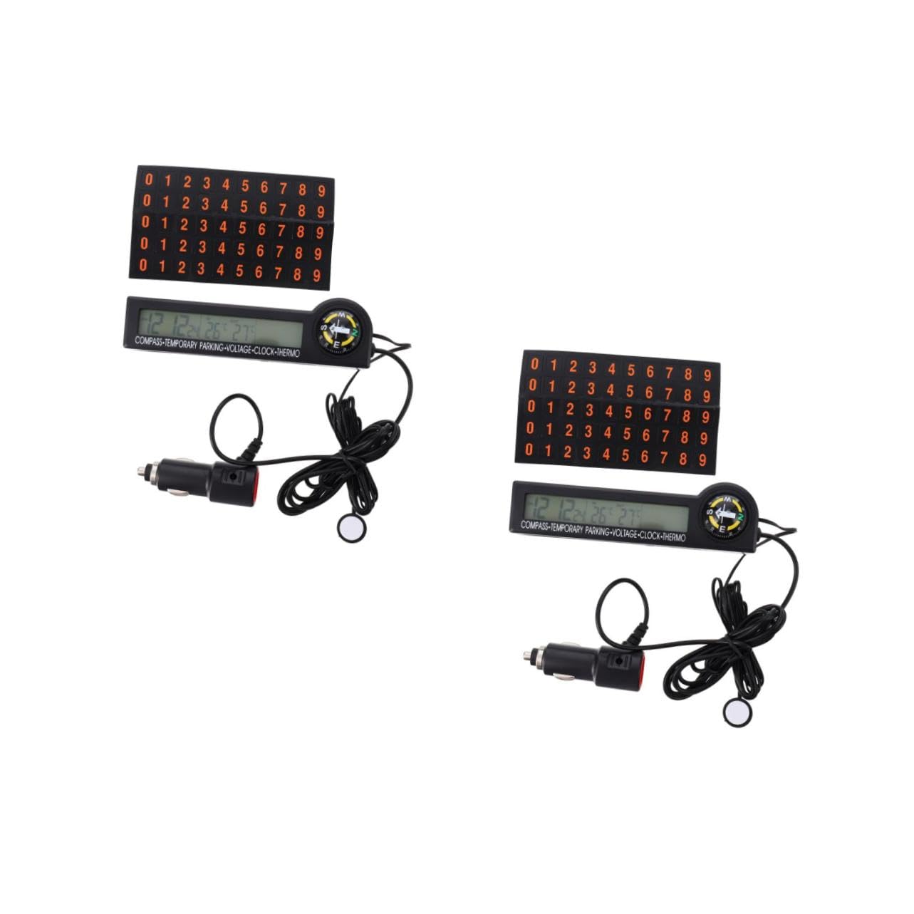 POPETPOP 2stücke Automotive Digital Thermometer Voltmeter Mit -uhr Und Kompass Multifunktionale Anzeige Für Auto Temperaturmessung Innen Und Außen Mit Farbigem Hintergrundbeleuchtung