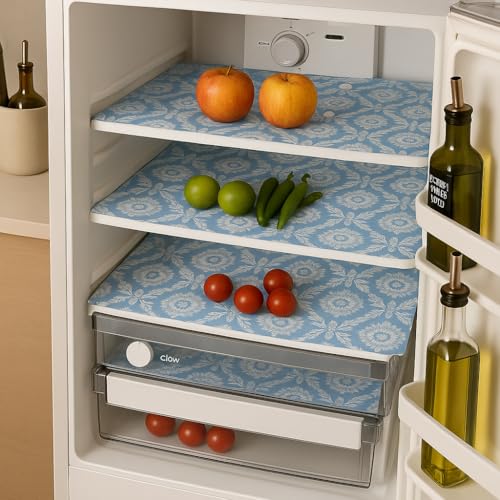 Image of WWW.THROWPILLOW.IN 450+ L Double Door Fridge Main Glass Tray Mats Set of 3 High GSM Non-Plastic Frosted Florals Fabric Liners for Refrigerator Trays | Scratch-Resistant, Machine Washable, Durable