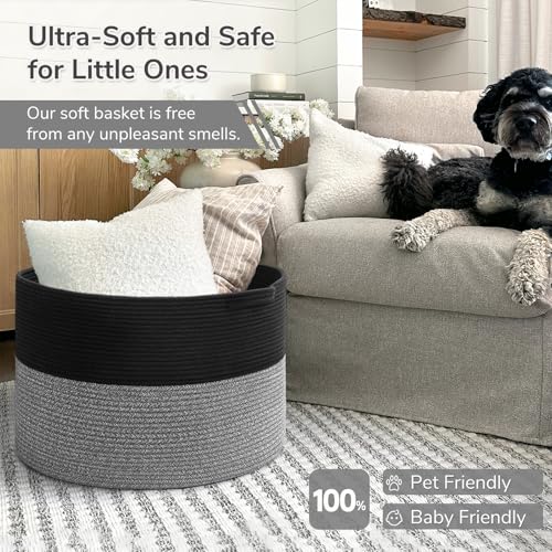 Image of INDRESSME XXXLarge Cotton Rope Basket Woven Baby Laundry Baskets Blanket Baskets Toy Basket with Handle Comforter Cushions Storage Bin Thread Laundry Hamper - 21.7 inch x 21.7 inch x 13.8 inch