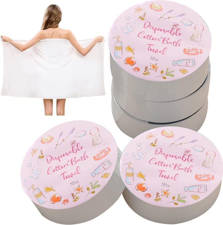 Disposable Compressed Bath Towels, Magic Compressed Cotton Bath Towel Tablets Tissue, Portable Thick Paper Towel Reusable Suitable for Hiking Camping Beach, Swimming, Traveling (Pack of 5)