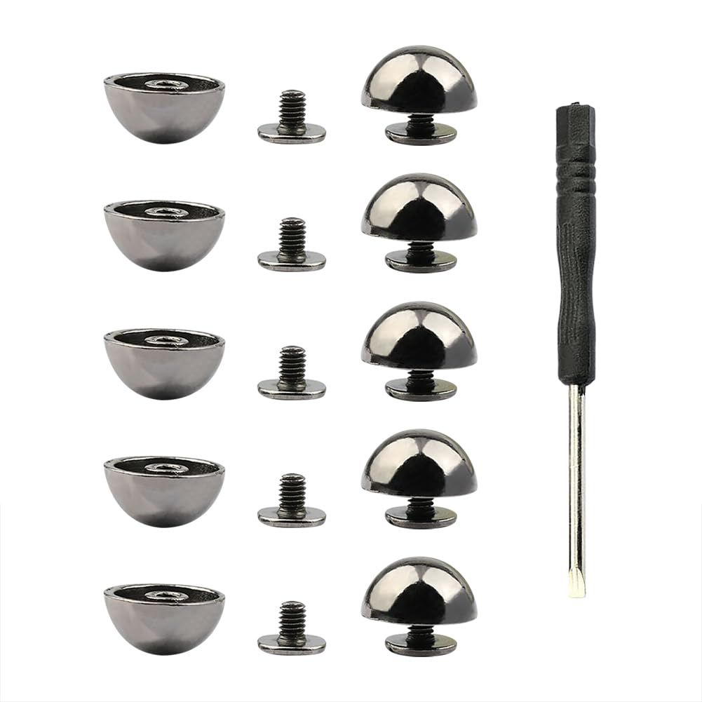 Hugede Black 10 Sets Mushroom Rivet Studs Round Screw Studs Metal Dome Rivets Leather Craft Rivets Studs Decorative Screw Back Studs With Screwdriver For Clothing Shoes Bags