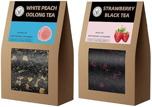 HANFANGLING Weißer Pfirsich Oolong Tee und Erdbeer Schwarztee, Früchtetee | Natürlicher Loser Blatttee, Ie Wahl Für Ein Schönes Leben, Geschenktee ( Weißer Pfirsich Oolong Tee + Er
