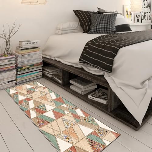 Alfombra lavable para salón con diseño patchwork beige, ideal para familias 3