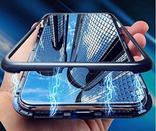 Tomcrazy Magnetic Tempered Glass Case for Huawei Mate 20 Pro Clear Tempered Glass Adsorption Silver Metal Bumper Back Cover Protector for Mate 20 Pro(Clear-Black)