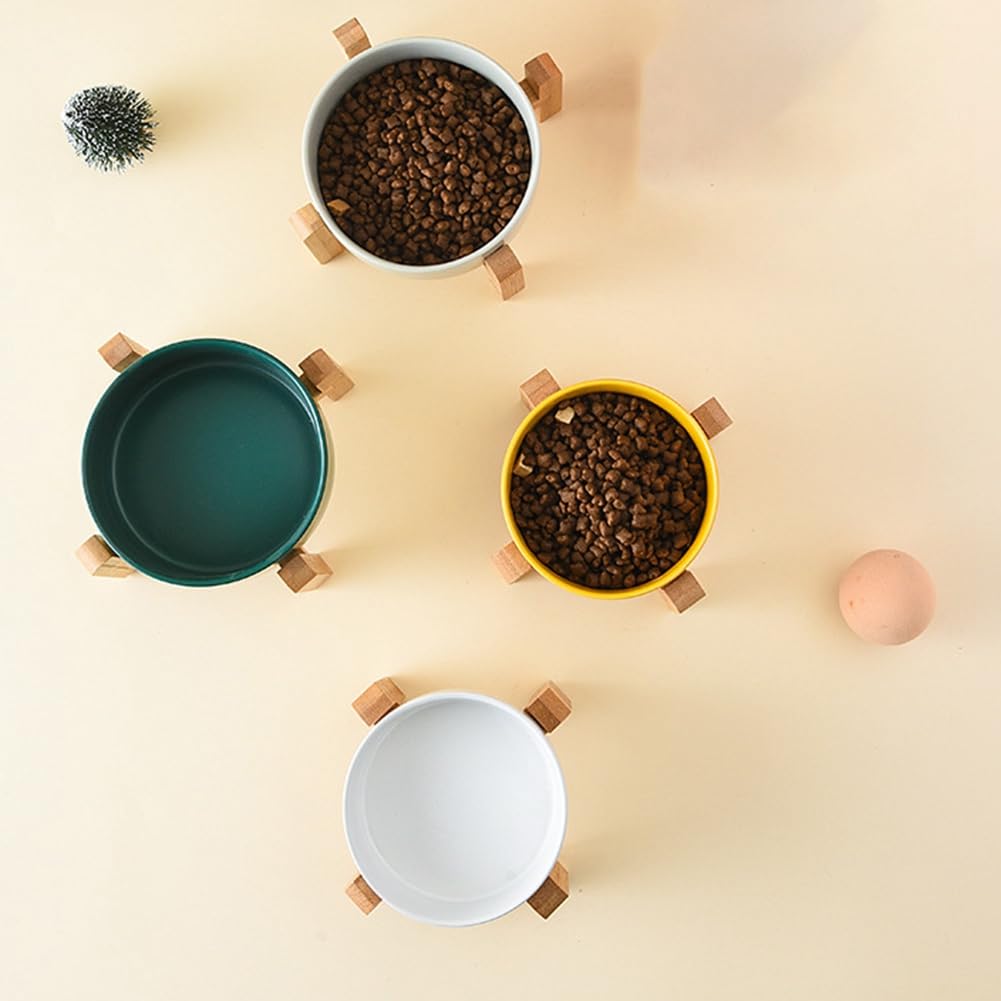 Cuenco Elevado Cerámica Doble para Perros Grandes, Comederos Agua y Comida para Mascotas, Suministros Alimentación para Perros Pequeños, Medianos y Grandes con Soporte Madera A