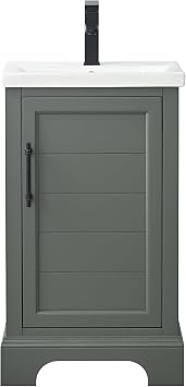 Vanity Art 20 Inch Bathroom Vanity with Single Sink, Vintage Green | Solid Wood, Ceramic Sink, Marble Top, Waterproof Backsplash, Pre-assembled, Soft-close Doors, Ample Storage, Freestanding