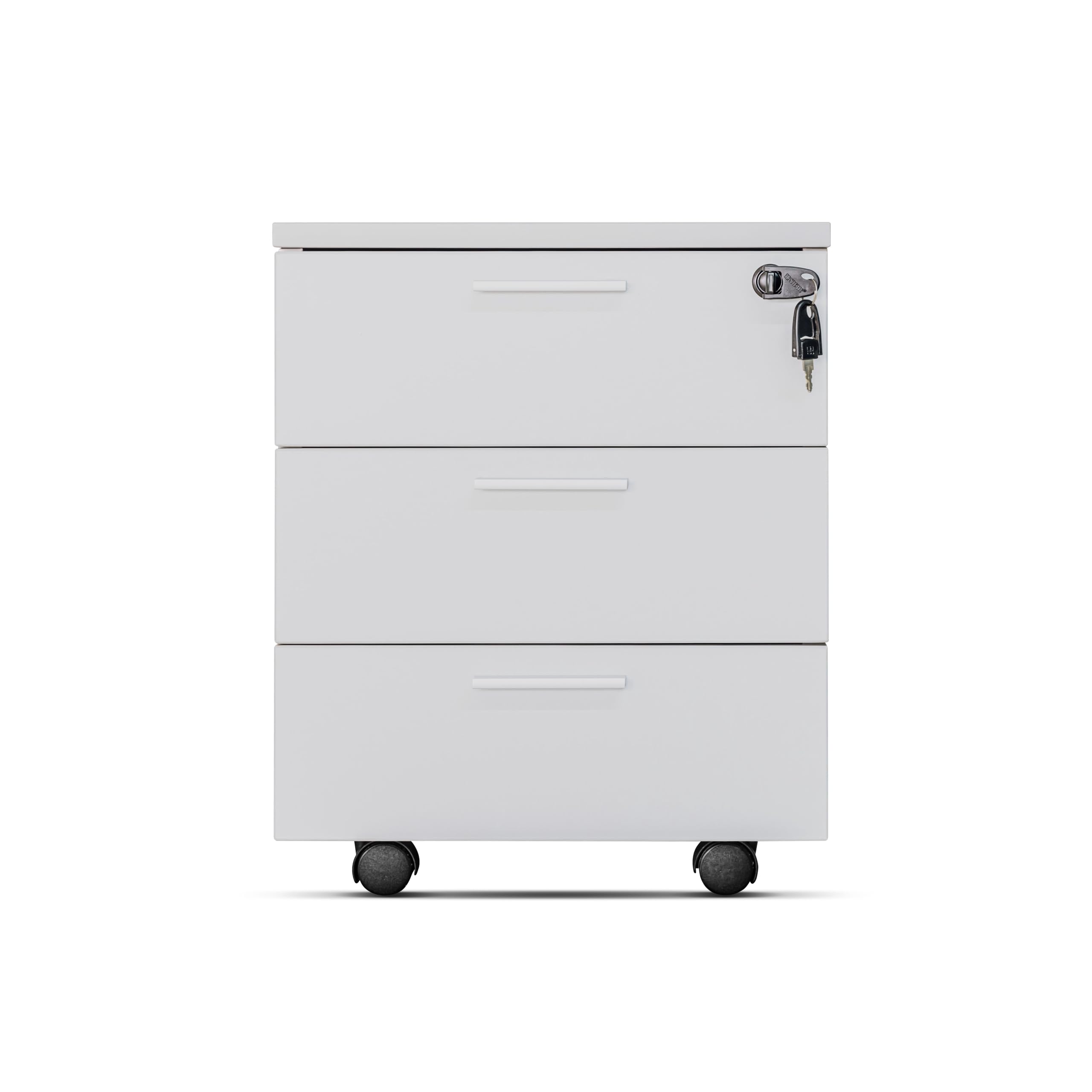 Cassettiera da Ufficio con Rotelle, Mobile con Tre Ampi Cassetti - Già Montata, Elegante e Pratica Soluzione per Organizzare Documenti e Accessori nel Tuo Spazio di Lavoro (Grigio)