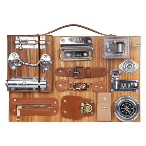 Image of Montessori Busy Board for Toddlers Wooden Sensory Montessori Toys,Travel Toy Fidget Board Learning Activity Board for Fine Motor Skills Boys & Girls, Educational Learning Toy with Locks,Latches