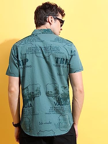 Image of Ketch Men Cotton Slim Fit Printed Half Sleeve Shirt