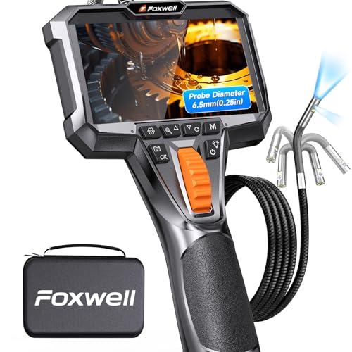 Image of FOXWELL Dual Lens Articulating Borescope, 0.25in Slim 220 Two-Way Endoscope Camera with LED Light, IPS HD Screen, IP67 Waterproof Snake Camera for Automotive, Pipe, Wall & Engine Inspection - 5.3FT