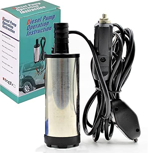 Diesel Pump, Water Oil Diesel Fuel Transfer Pump Electric Oil Pump Extractor 12v Stainless Steel Submersible Pump 3M Cable with Cigarette Plug for Car Motorbike Speed Boat