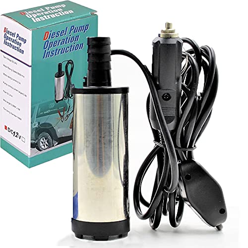 Diesel Fuel Transfer Pump - Electric, Stainless Steel, Submersible, 12V, 3M Cable with Cigarette Plug for Car, Motorbike, Speed Boat