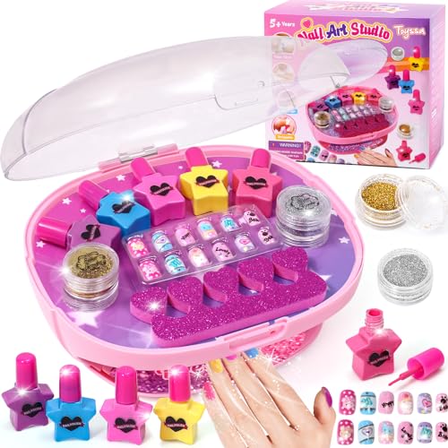 Nail Art Kit For Kids Girls Nail Polish Sets with Nail Dryer,Peel Off Nail Polish,Press On Nail Stickers,Kids Nail Varnish Sets Nail Salon Birthday Gifts Present Girls Toys Age 5 6 7 8 9 10 11