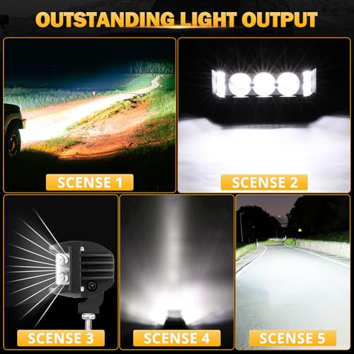 Image of Auxbeam 5in 68W Offroad Driving Lights, 6800LM Side Shooter LED Light Bar with White Spot Flood Combo Beam, Waterproof Offroad Fog Light for UTV ATV Jeep Wrangler Motor Truck Boat
