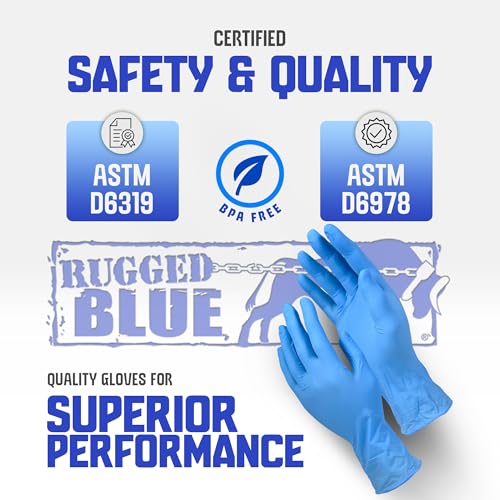 RUGGED BLUE Nitrile Gloves - 4 mil - Box of 100 -Medium | Professional-Grade Rubber Grip | Durable & Easy-to-Wear | Excellent Responsiveness & Fingertip Texture Hand Gloves | Blue