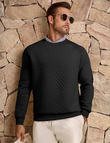 JMIERR Men's 2025 Casual Crewneck Dress Sweatshirts Pullover Fall Fleece Diamond Texture Warm Winter Comfy Long Sleeve2