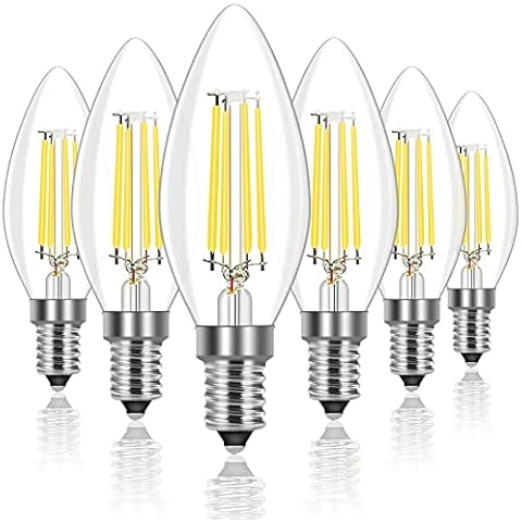 YOUDIAN E14 Led Light Bulb,C35 Led Candle Light Bulb,Small Edison Screw E14 Bulb,4W 220-240V Warm White 2700K 400Lm,Led Filament Candle Bulb, Replacement 40W, Non-Dimmable(6 Packs) Cover