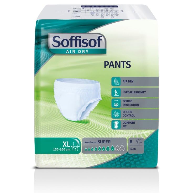 SOFFISOF AIR DRY PANTS PANNOLONI A MUTANDINA EXTRA ASSORBENZA TAGLIA EXTRA LARGE 4 CONFEZIONI DA 8 PANTS (4)