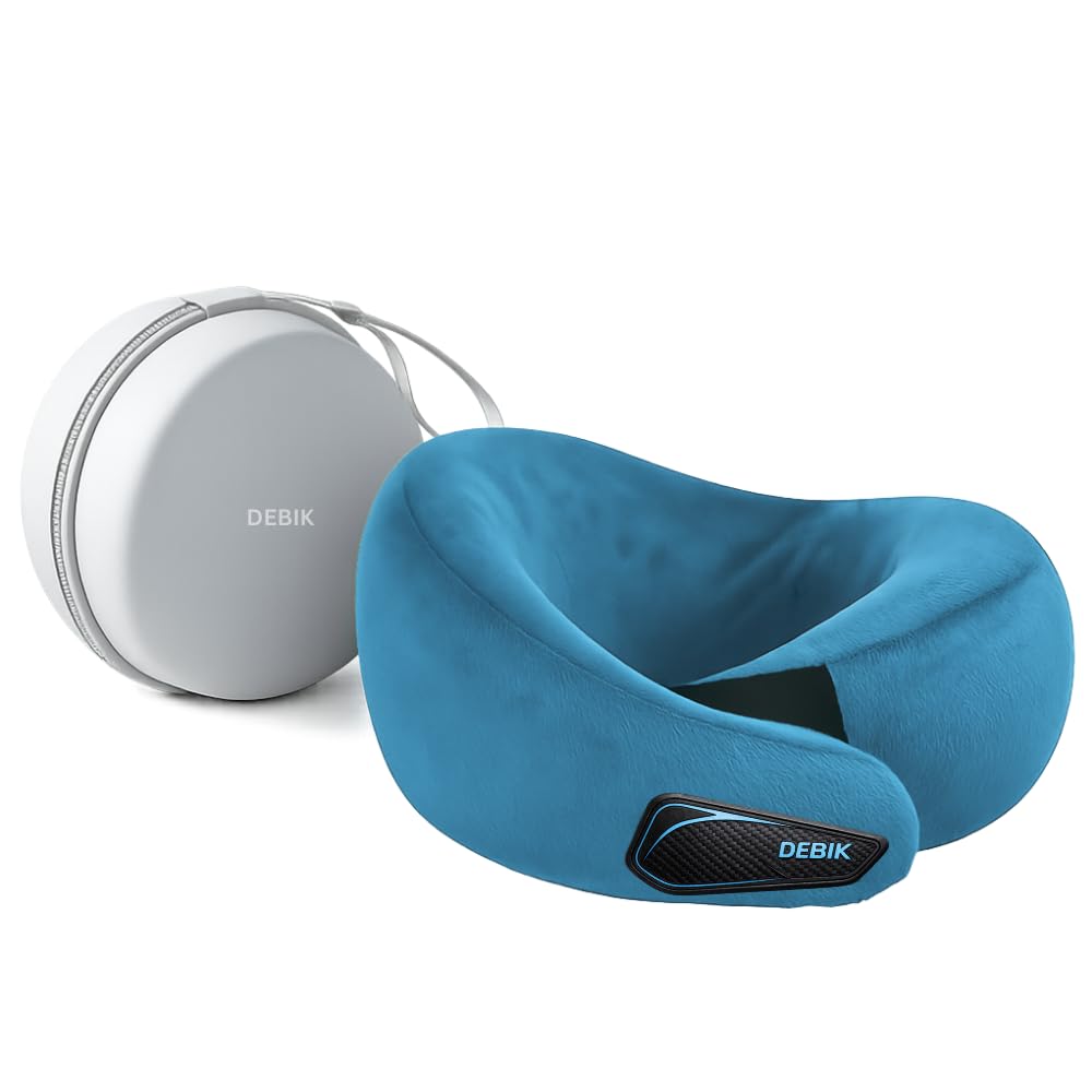 DEBIK Memory Foam Travel Neck Pillow for Flight, Car & Train | Ergonomic U-Shaped Neck Support Pillow with Adjustable Strap | Soft Washable Cover | Portable Travel Pillow for Men & Women (Blue)-image-37