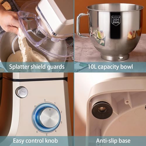 Ryanong VACSAX Electric Stand Mixers, 10L Stand Mixer, Electric Kitchen Mixer, Food Processor, 2200W Dough Kneading Machine, Kneader Kitchen Appliances, for Baking, Cookie, Kneading - Image 6