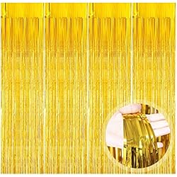 Cortina Dorada Cortina de Oropel, 4 Pack Oro Metálica Foil Fringe Cortinas Flecos Dorados Cortina de Borla para Decoración Pared Fiestas Cumpleaños Navidad Boda (1m x 2m)