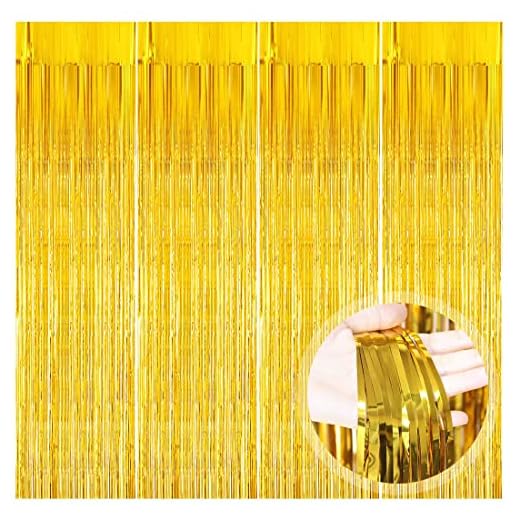 Cortina de Oropel, 4 Pack Oro Metálica Foil Fringe Cortinas Flecos Dorados Cortina de Borla para Decoración Pared Fiestas Cumpleaños Navidad Boda (1m x 2m)