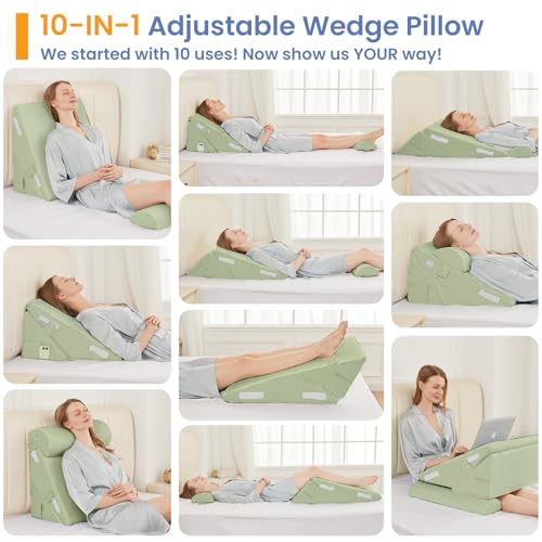 Image of Sasttie Adjustable Wedge Pillow Set for After Surgery, Sage