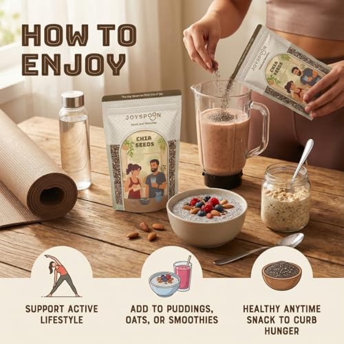 Image of JoySpoon Chia Seeds, 200g Rich in Fiber, Plant Protein & Omega-3 Ideal for Smoothies, Detox Water, Yogurt & Diet Recipes