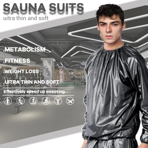 SMD35 Sauna Suit Plastic Sauna Suit Women Men, Weight Loss Exercise Slimming Gym Fitness Workout Anti-Rip Silver Sweat Suit, PVC Sweating Suit for Weight Loss Black XXL
