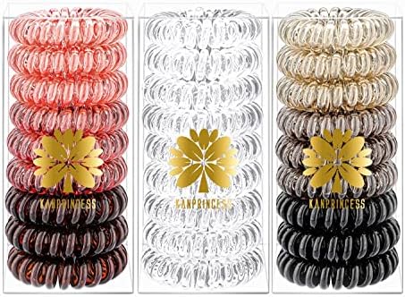 KANPRINCESS 27 PCS Spiral Hair Ties,No Crease Coil Hair Ties, Phone Cord Hair Ties for Thick Hair - Women Ponytail Holder Elastics