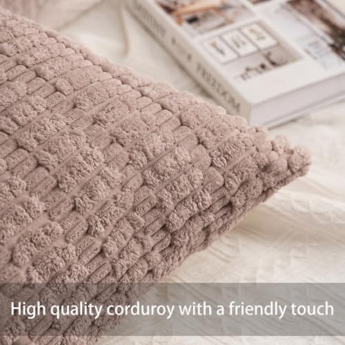 Image of Pack of 2 Corduroy Decorative Throw Pillow Covers 24x24 Inch, Light Brown